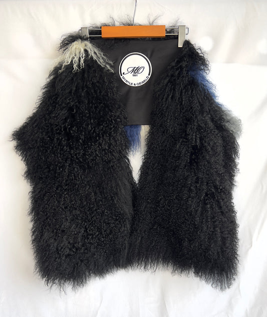 Limited Edition Millie Scarf - Black with blue, white , grey accent on back